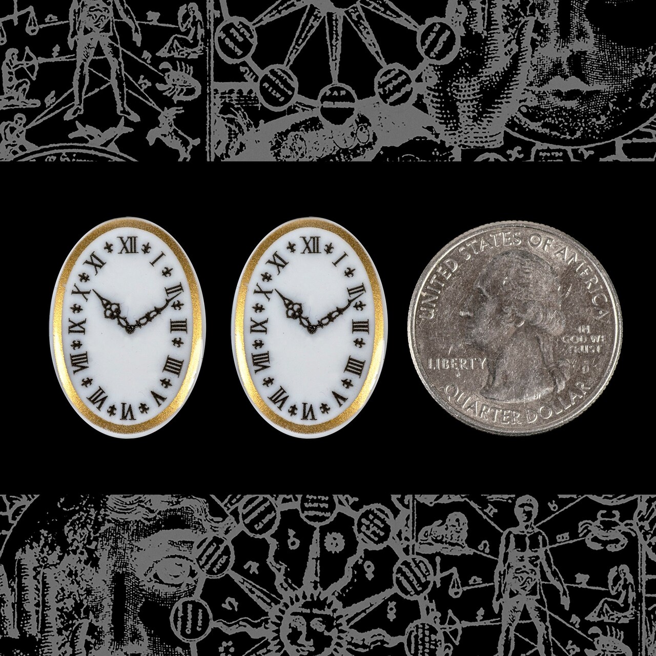 Faux Watch Face Clock Cameos - 25mm x 18mm - Set of Two - XXX - CAM190